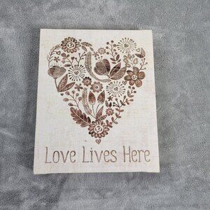 Love Lives Here Canvas Art Print Gold Heart Floral Wall Decor Romantic Gift S14E